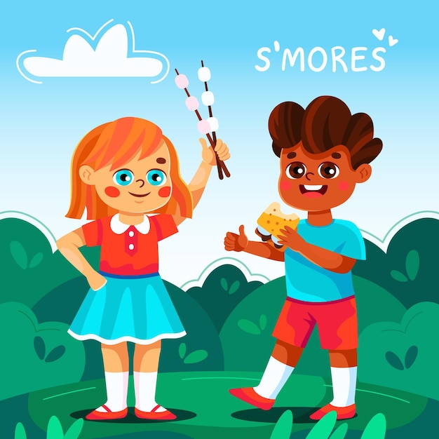 Hand drawn delicious s'more set illustration