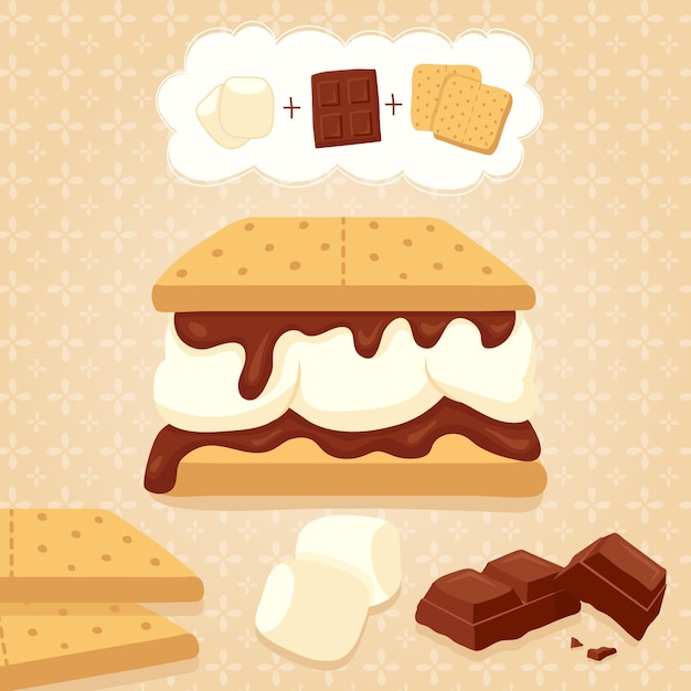 Free vector hand drawn delicious s'more set illustration