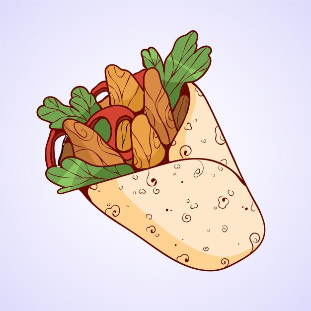 손으로 그린 맛있는 shawarma 그림