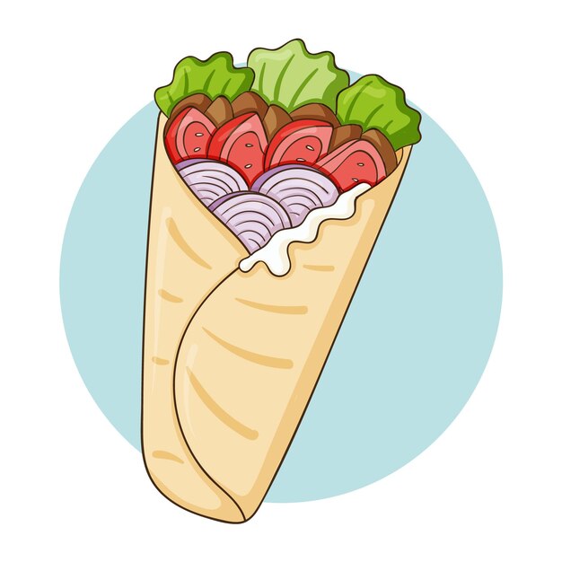 손으로 그린 맛있는 shawarma 그림