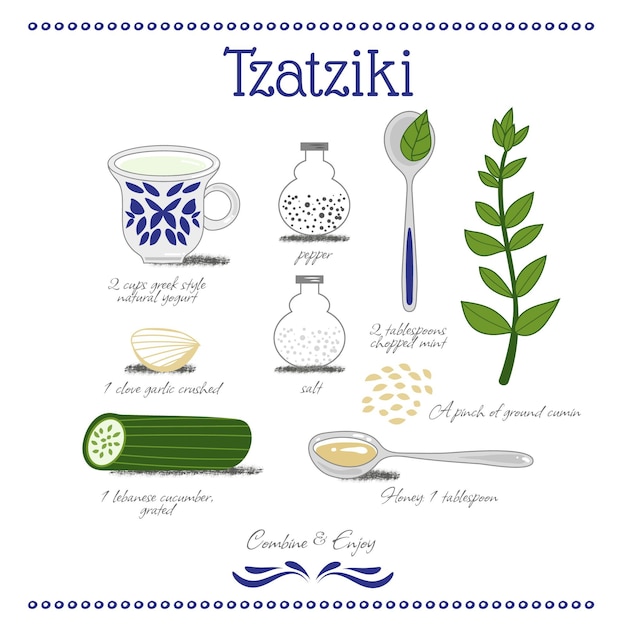 Vettore gratuito deliziosa ricetta tzatziki disegnata a mano
