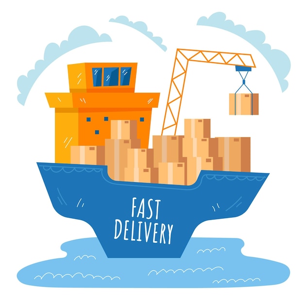 Free vector hand drawn delivery container ship