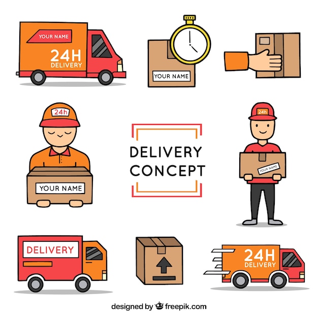 Free vector hand drawn delivery elements