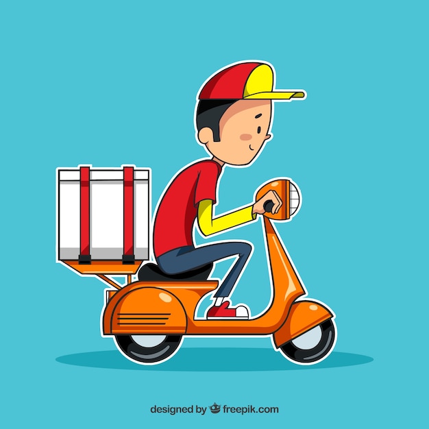 Free vector hand drawn delivery man on scooter