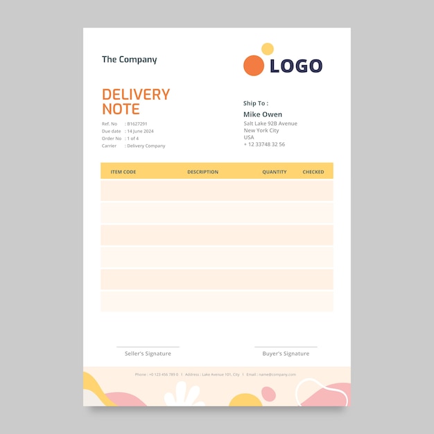 Free vector hand drawn delivery note template