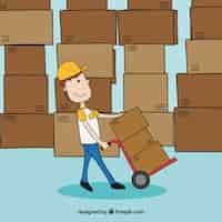 Free vector hand drawn deliveryman with carton boxes