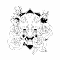 Free vector hand drawn demon with flowers illustration