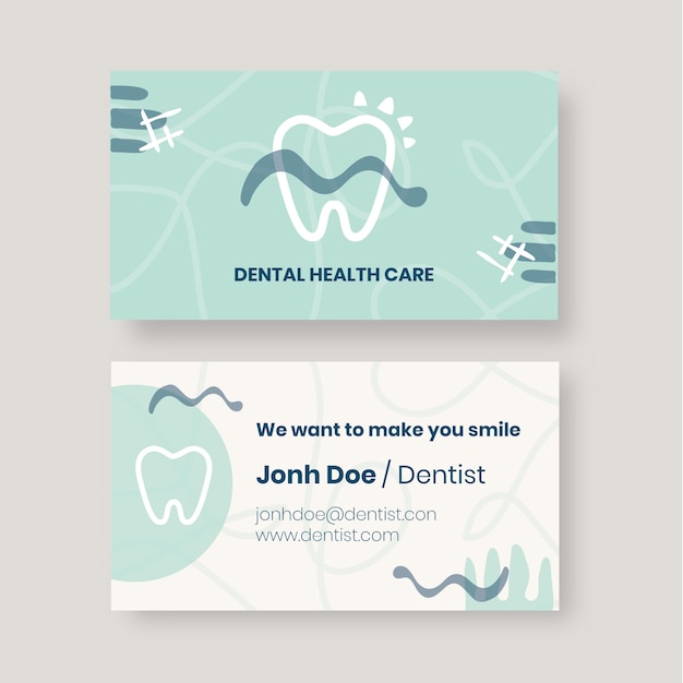 Hand drawn dental clinic horizontal business card