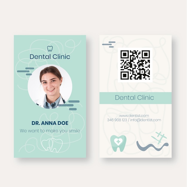 Бесплатное векторное изображение Ручной обращается шаблон удостоверения личности стоматологической клиники