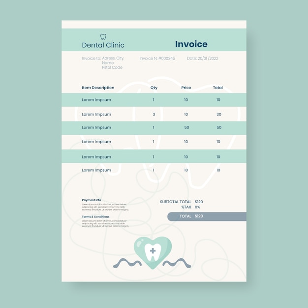 Hand drawn dental clinic invoice template