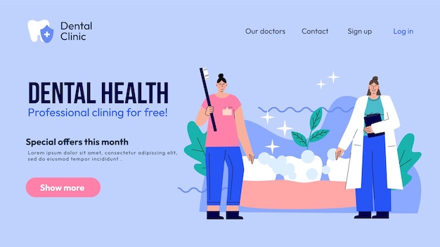 Free vector hand drawn dental clinic landing page template