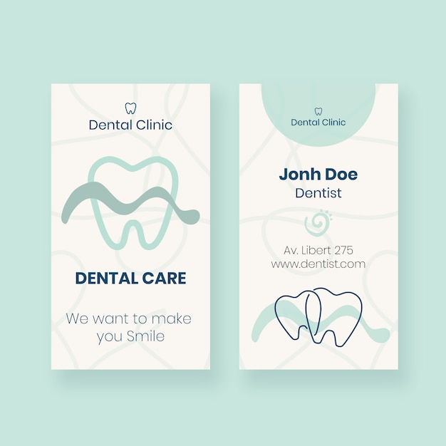 Hand drawn dental clinic vertical business card