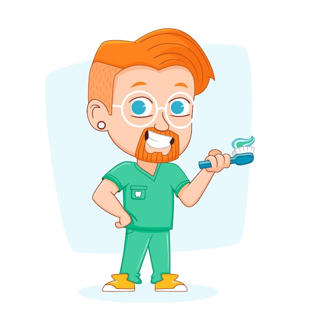 Free vector hand drawn dentist  cartoon illustration