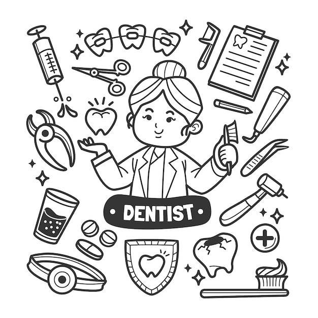 Illustrazione del disegno del dentista disegnato a mano