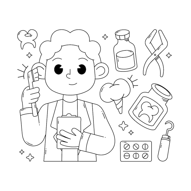 Free Vector hand drawn dentist drawing illustration