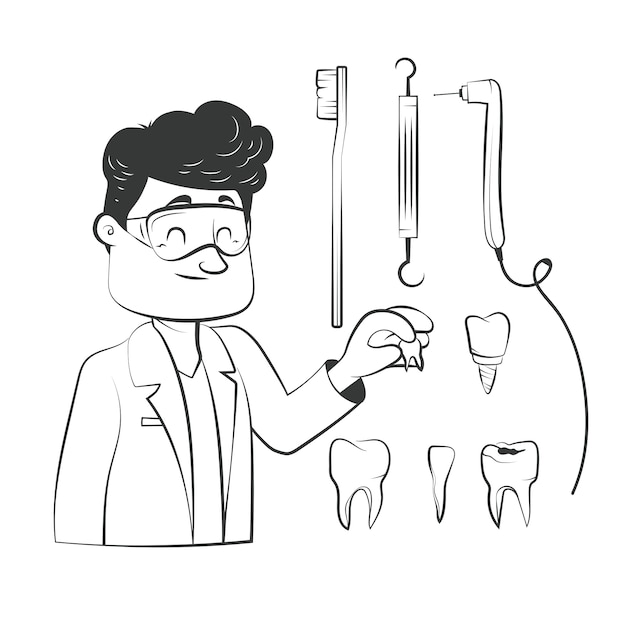 Hand drawn dentist drawing illustration