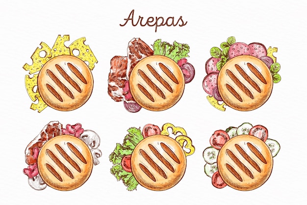 Ручной обращается дизайн arepas вид сверху