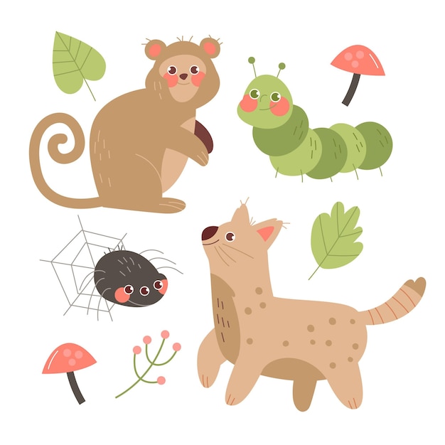 Free vector hand drawn design autumn forest animals