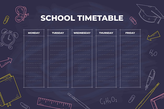 Hand drawn design back to school timetable