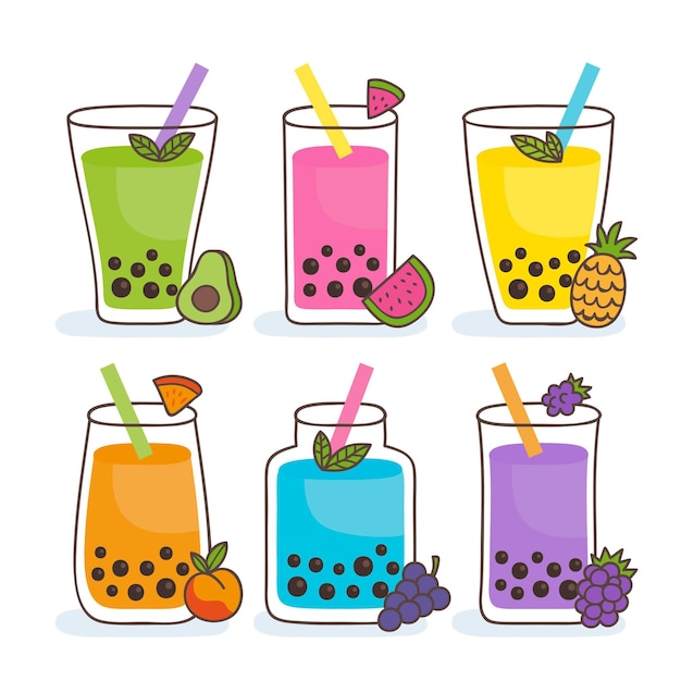 Free vector hand drawn design bubble tea flavors