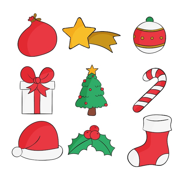 無料ベクター 手描きデザインクリスマス要素パック