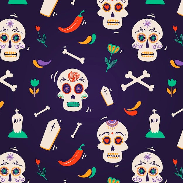 Hand drawn design day of the dead pattern