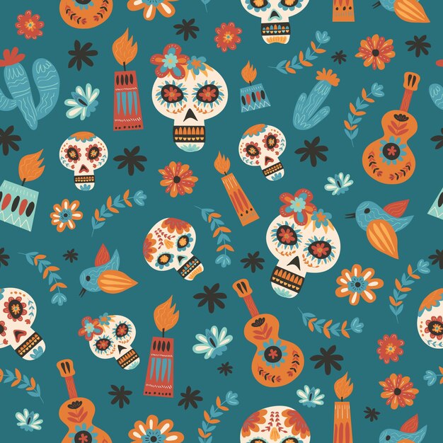 Hand drawn design day of the dead pattern