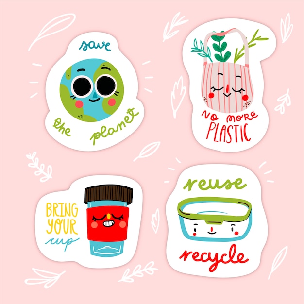 Free vector hand drawn design ecology badges