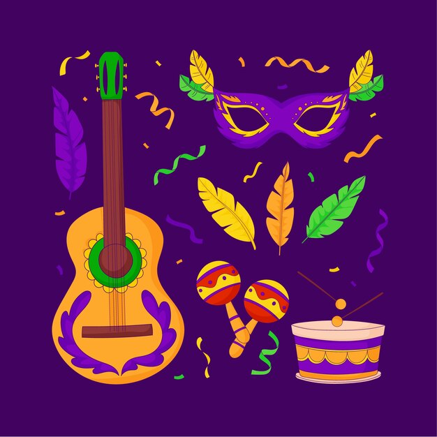 Free vector hand drawn design elements collection for brazilian carnival