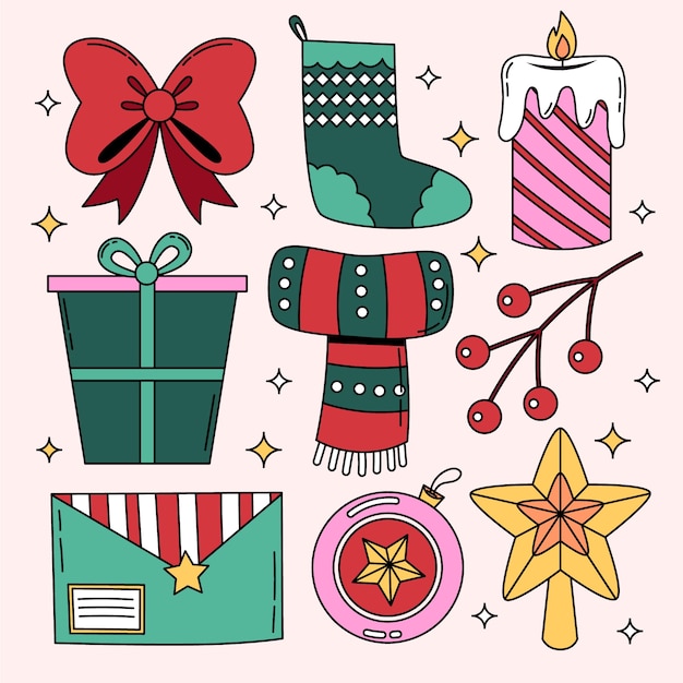 Free vector hand drawn design elements collection for christmas season celebration