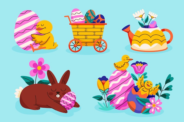 Vettore gratuito collezione di elementi di design disegnati a mano per le vacanze di pasqua.