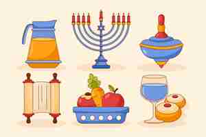 Vettore gratuito collezione di elementi di design disegnati a mano per la festa ebraica di hanukkah