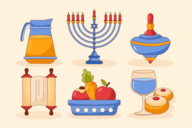 Hand drawn design elements collection for jewish hanukkah holiday