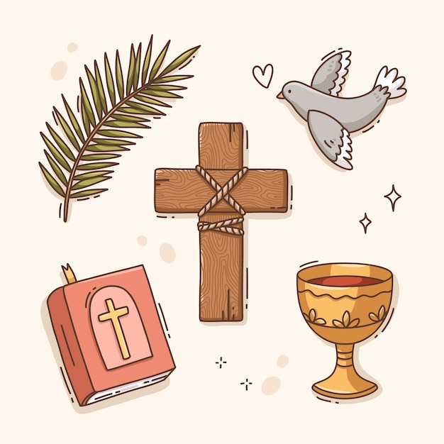 Hand drawn design elements collection for palm sunday