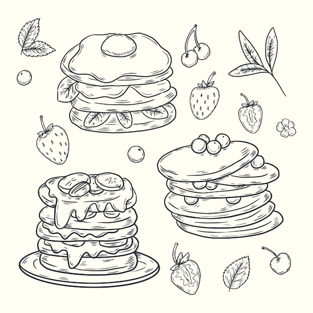 Free vector hand drawn design elements collection for pancake day