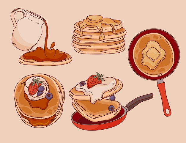 Hand drawn design elements collection for pancake day