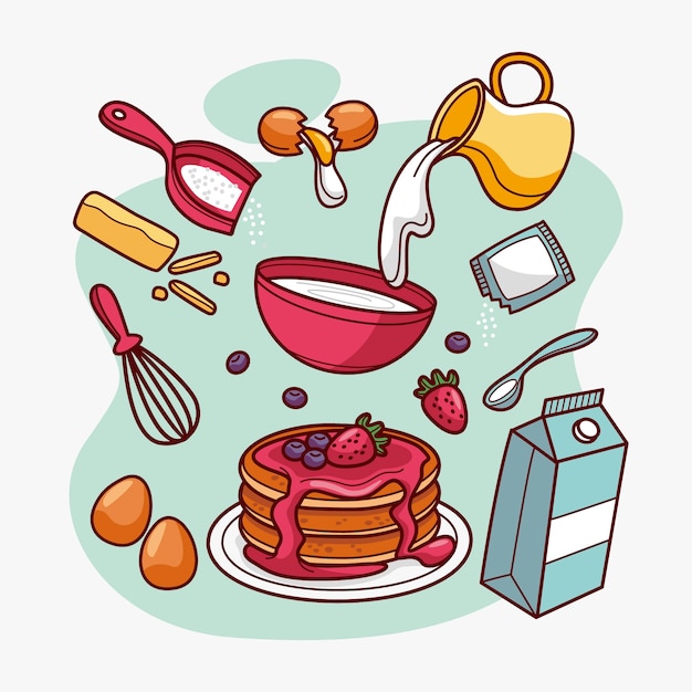 Vettore gratuito collezione di elementi di design disegnati a mano per il giorno dei pancake