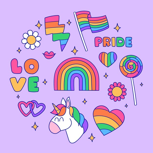 hand drawn design elements collection for pride month celebration
