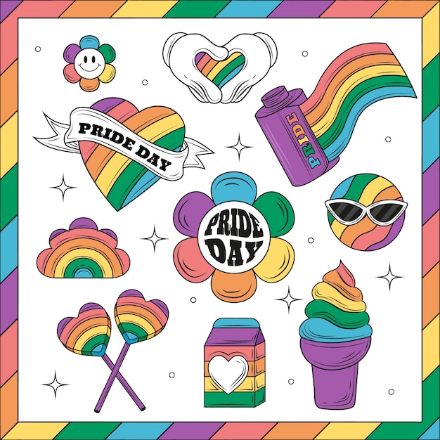 Free vector hand drawn design elements collection for pride month celebration