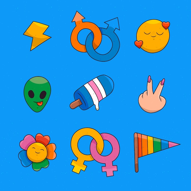 Hand drawn design elements collection for pride month celebration