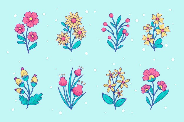 Hand drawn design elements collection for springtime season