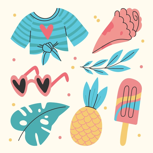 Free vector hand drawn design elements collection for summer season