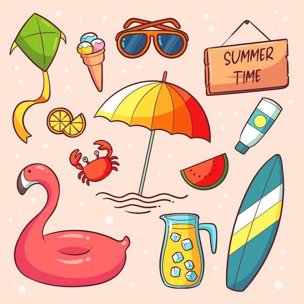 Free vector hand drawn design elements collection for summer season