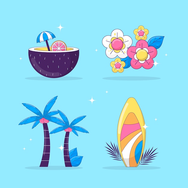 Free vector hand drawn design elements collection for summertime