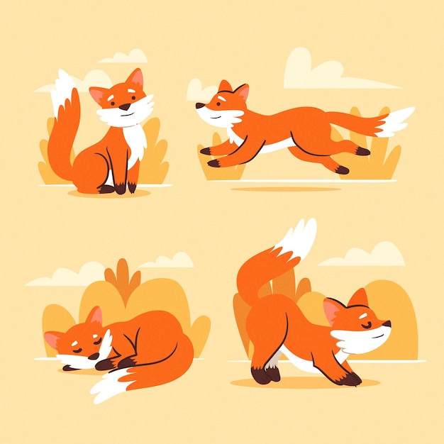 Free vector hand drawn design fox collection