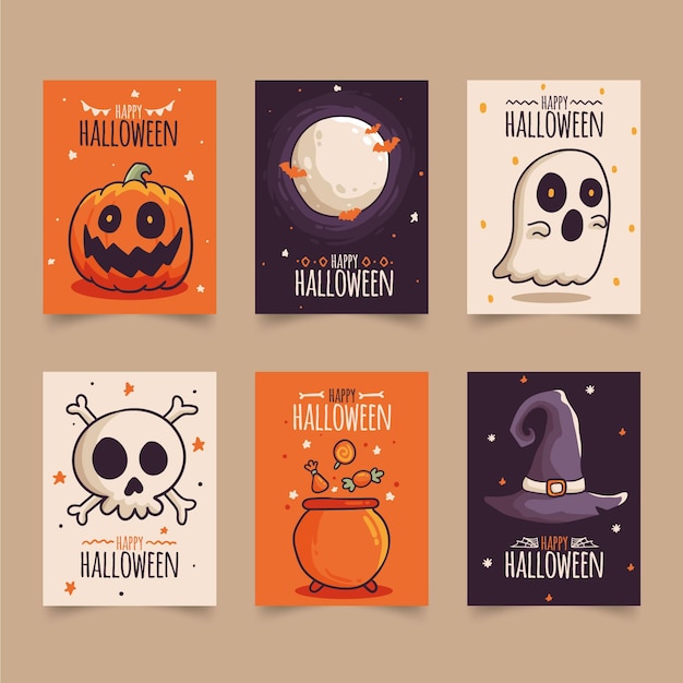 Коллекция рисованной открытки на хэллоуин