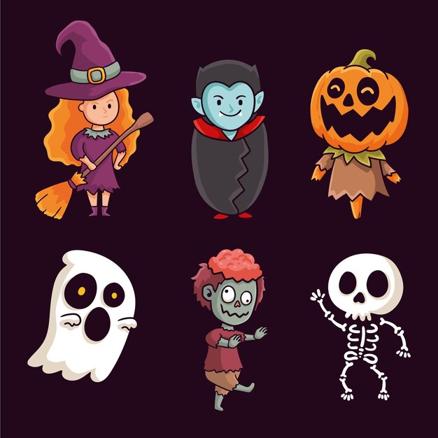 Hand drawn design halloween character collection