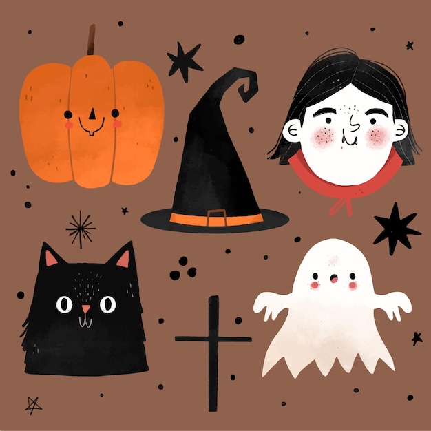 Hand drawn design halloween element collection