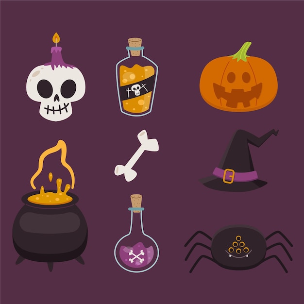 Pacchetto di elementi di halloween design disegnato a mano