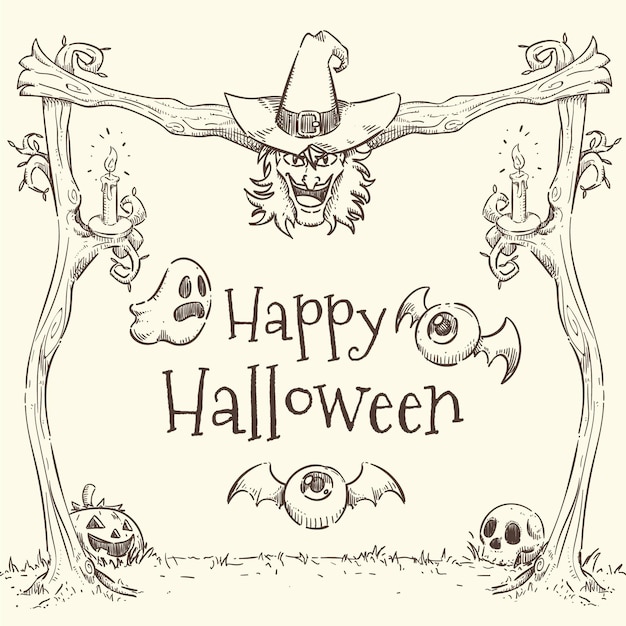 Hand drawn design halloween frame